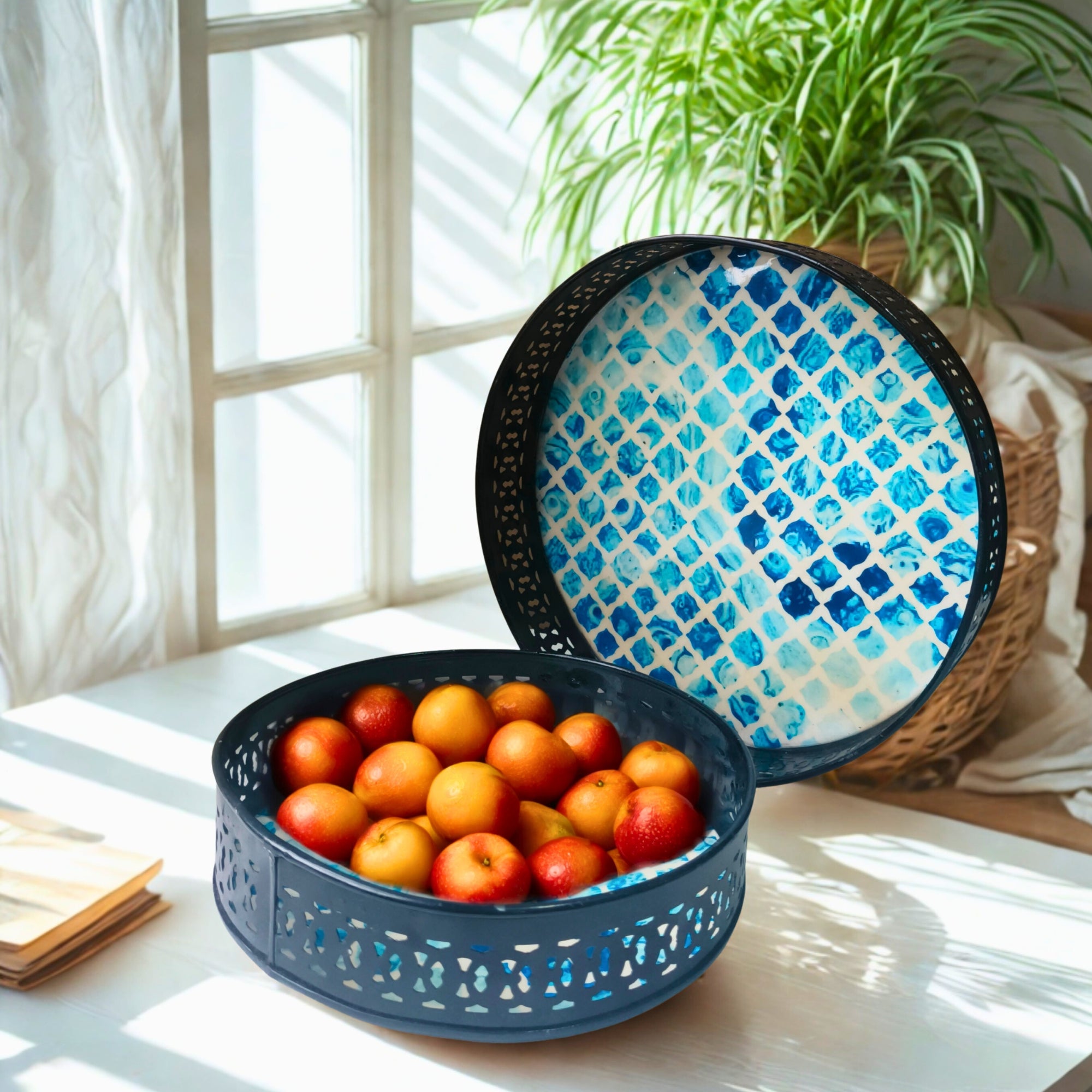 Blue Pattern Design Round Tray