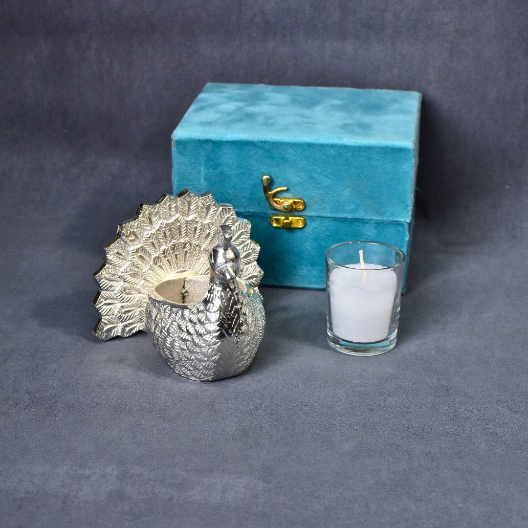 Silver Peacock Candle Holder