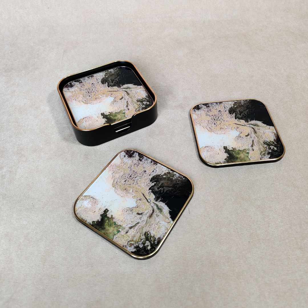 Table Coaster - Marble Glass Set Of 6