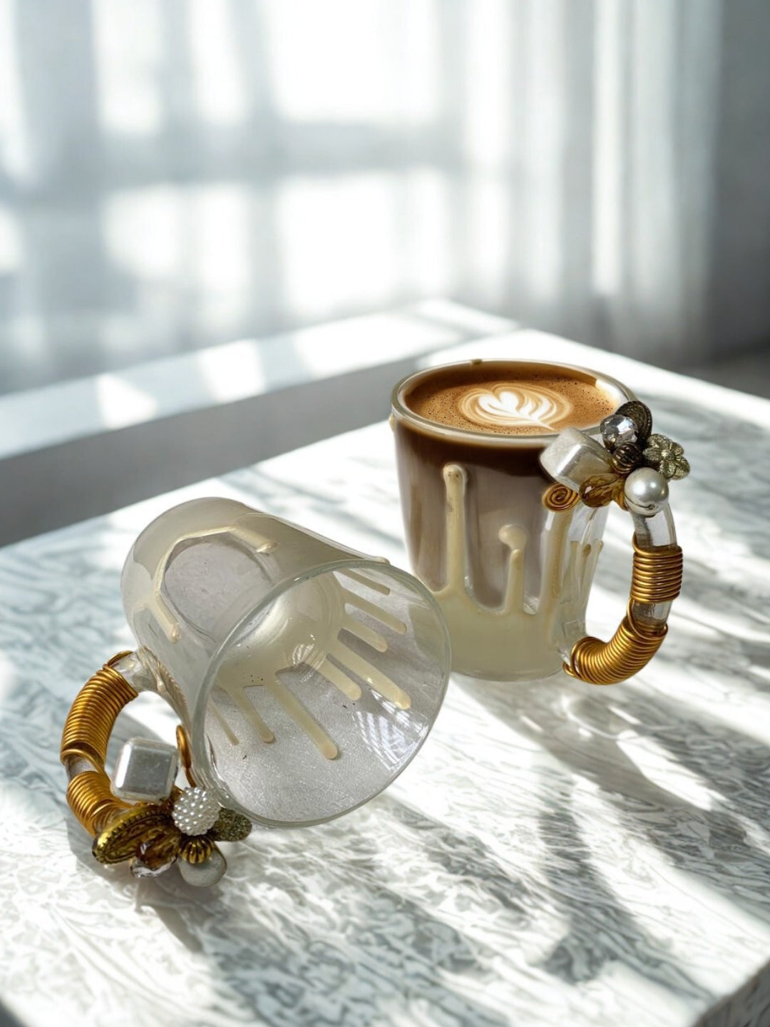 White Resin Coffee Filigree Cup Set of 6