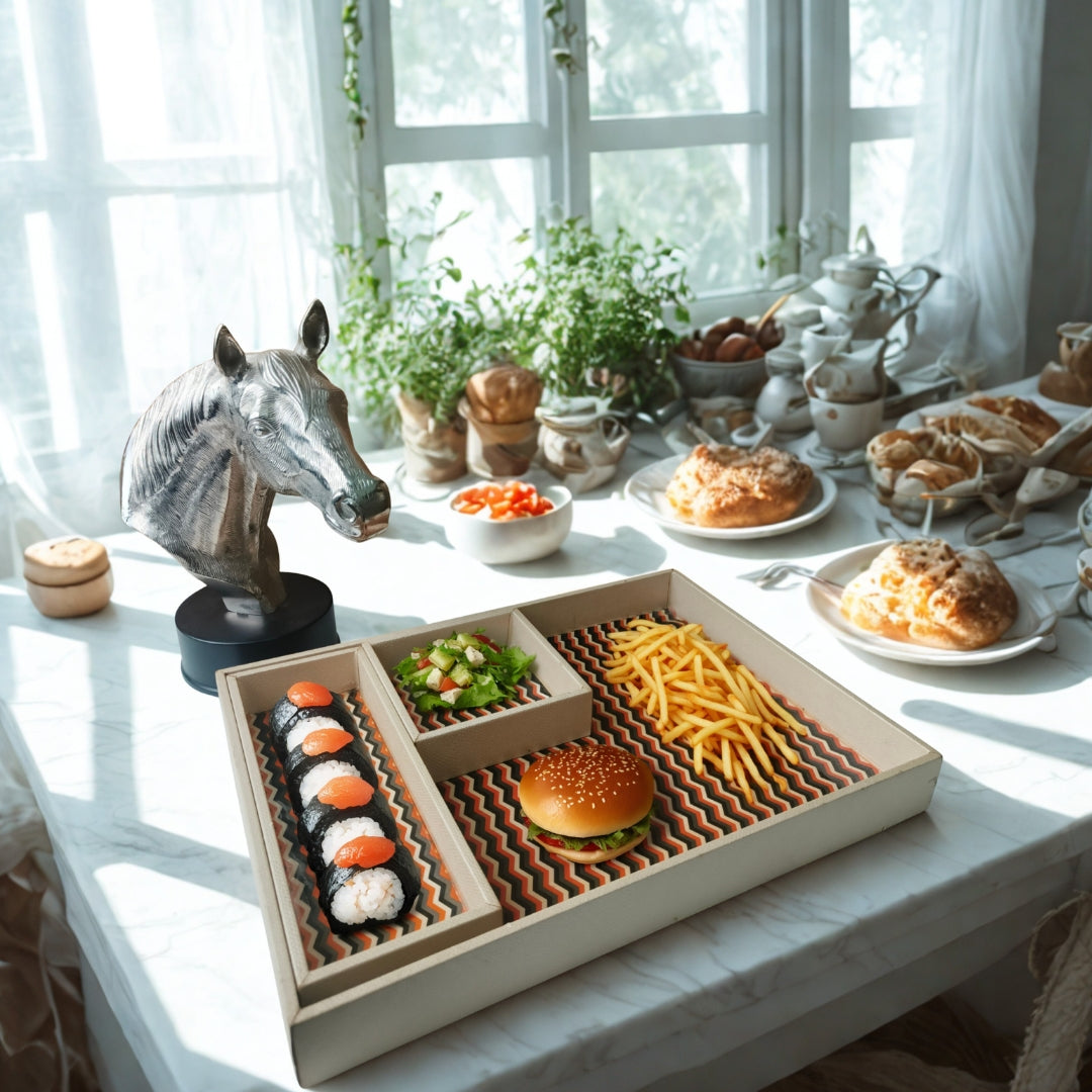 Orange & Black Zig Zag Leathrite Tray Set of 3