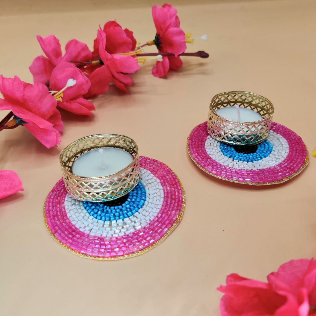 Evil Eye Tea Light Holders Set Of 2 Dark Pink