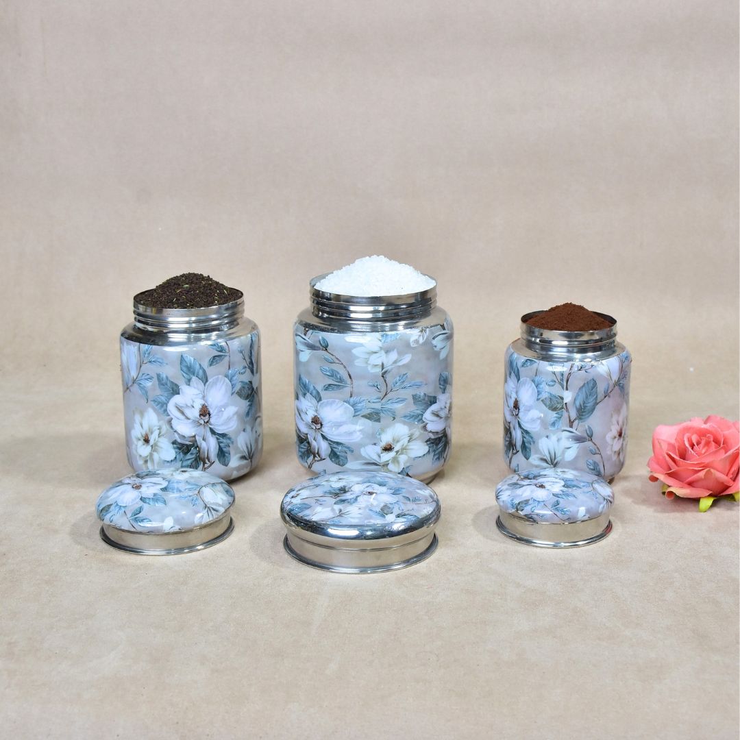 Grey Flower Jar Set Of 3