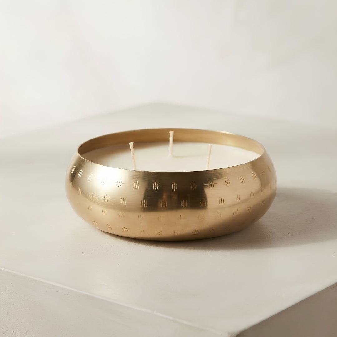 Gold Bowl 3-Wick Scented Candle in Blue Gift Box
