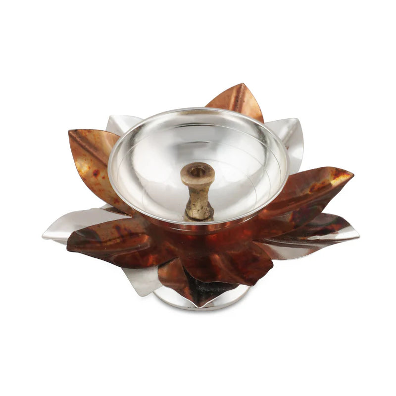 Brass Silver Plated Flower Diya 3"