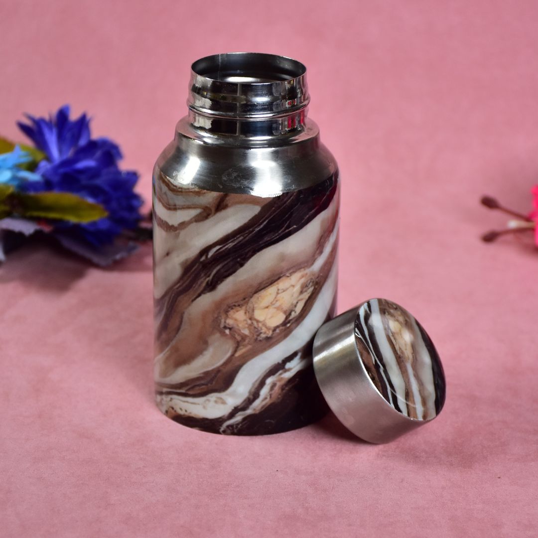 Stainless Steel Brown Marble Bottle - 350ml