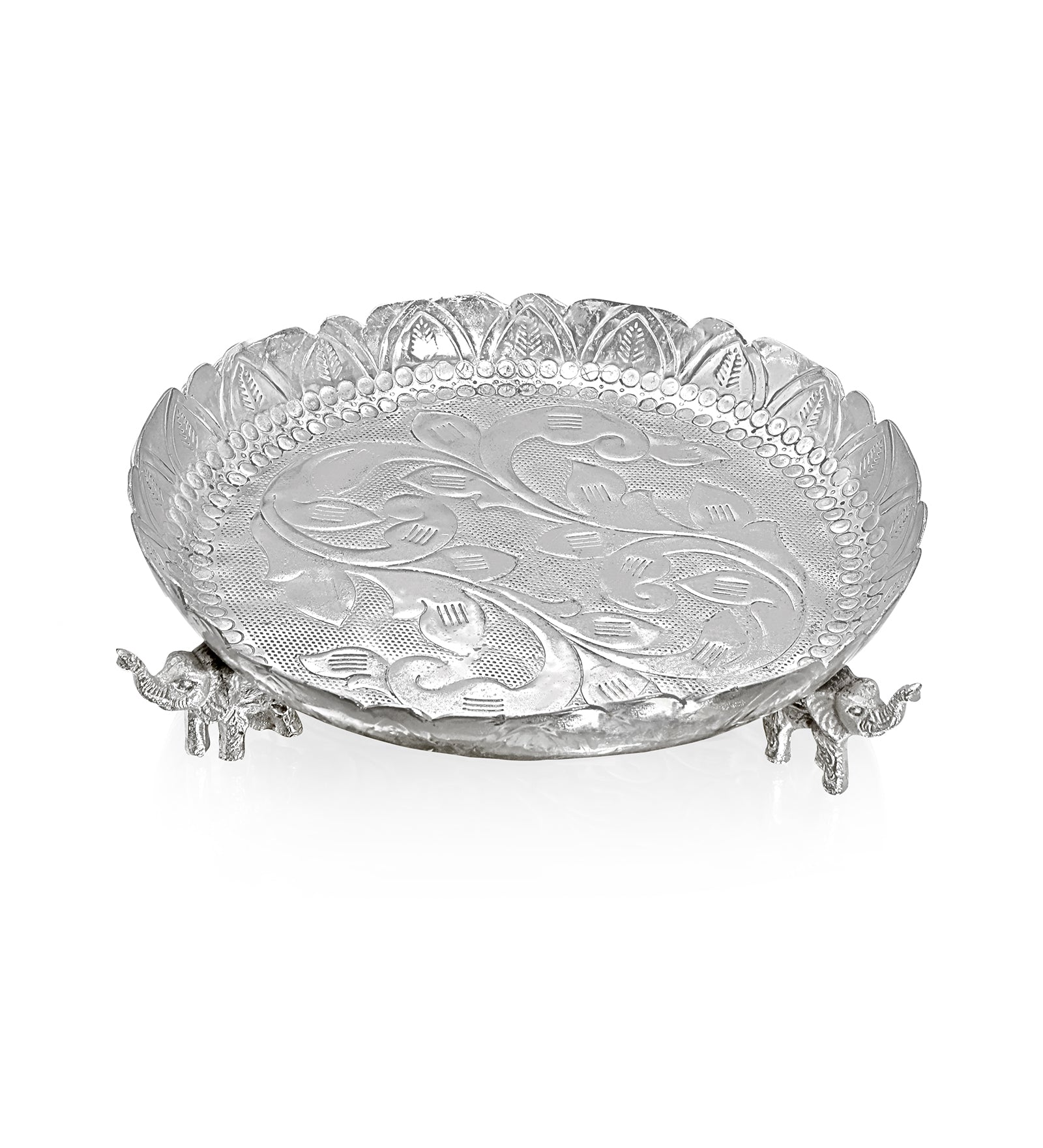 Silver Plated Platter Urli- Large - Elephant Urli 5- The Home Co.