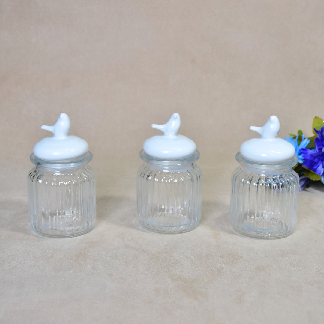 Ceramic Jar With Bird Lid Set Of 3