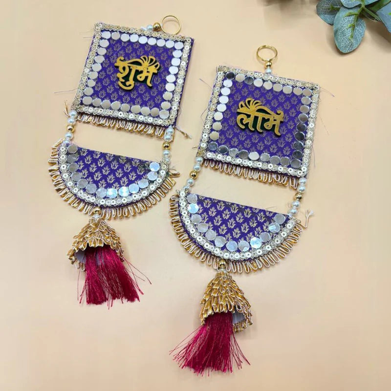 Side Hanging Set Of 2 - Brocade Shubh Labh Purple Large