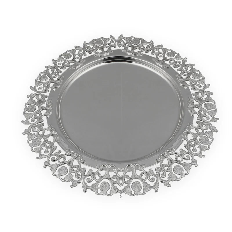 Brass Silver Plated Round Cosmos Platter Silver 13"