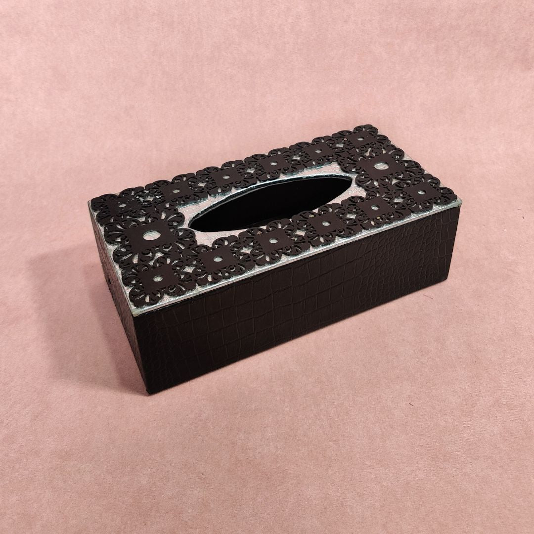 Tissue Box - Black & Silver Leatherette