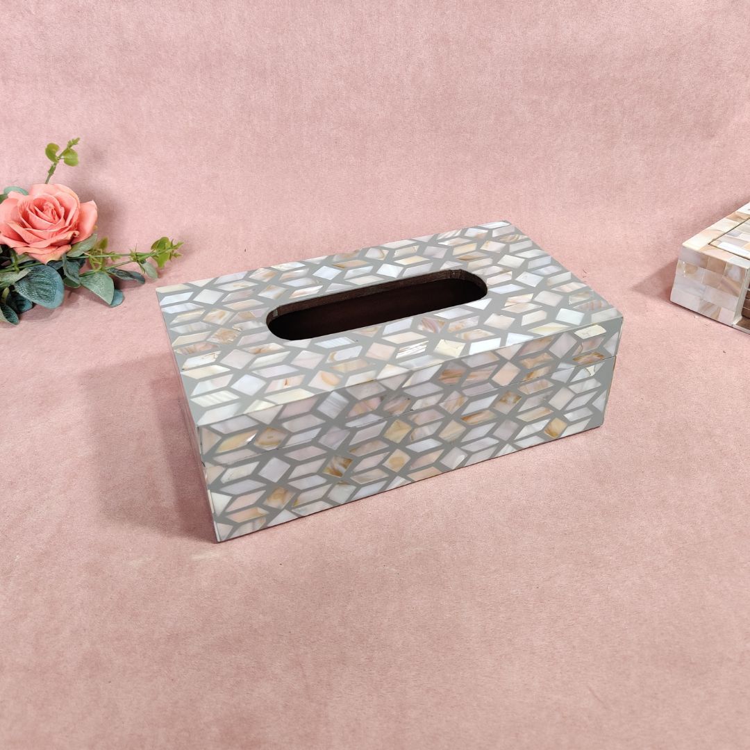 Tissue Box - Grey & White Mother Of Pearl