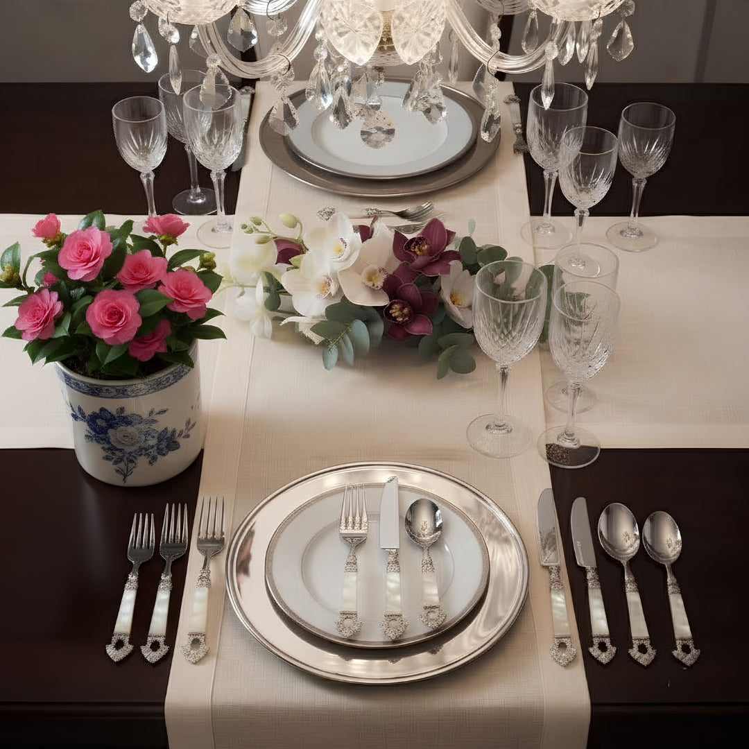 24 Pcs Mother of Pearl Stainless Steel Cutlery Set with Velvet Box