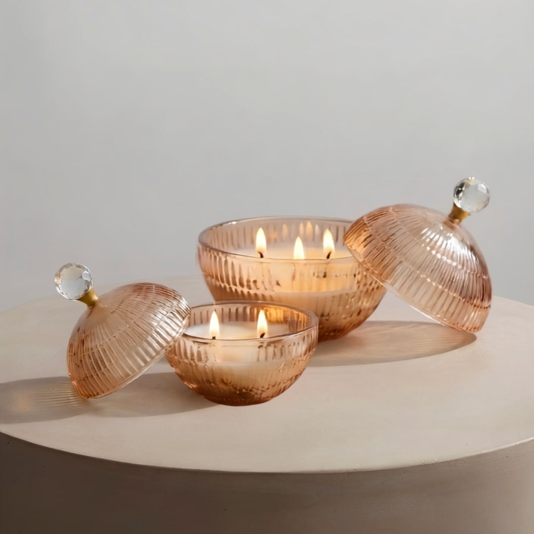 Set of 2 Pink Glass Ball-Shaped Scented Candles with Decorative Lids
