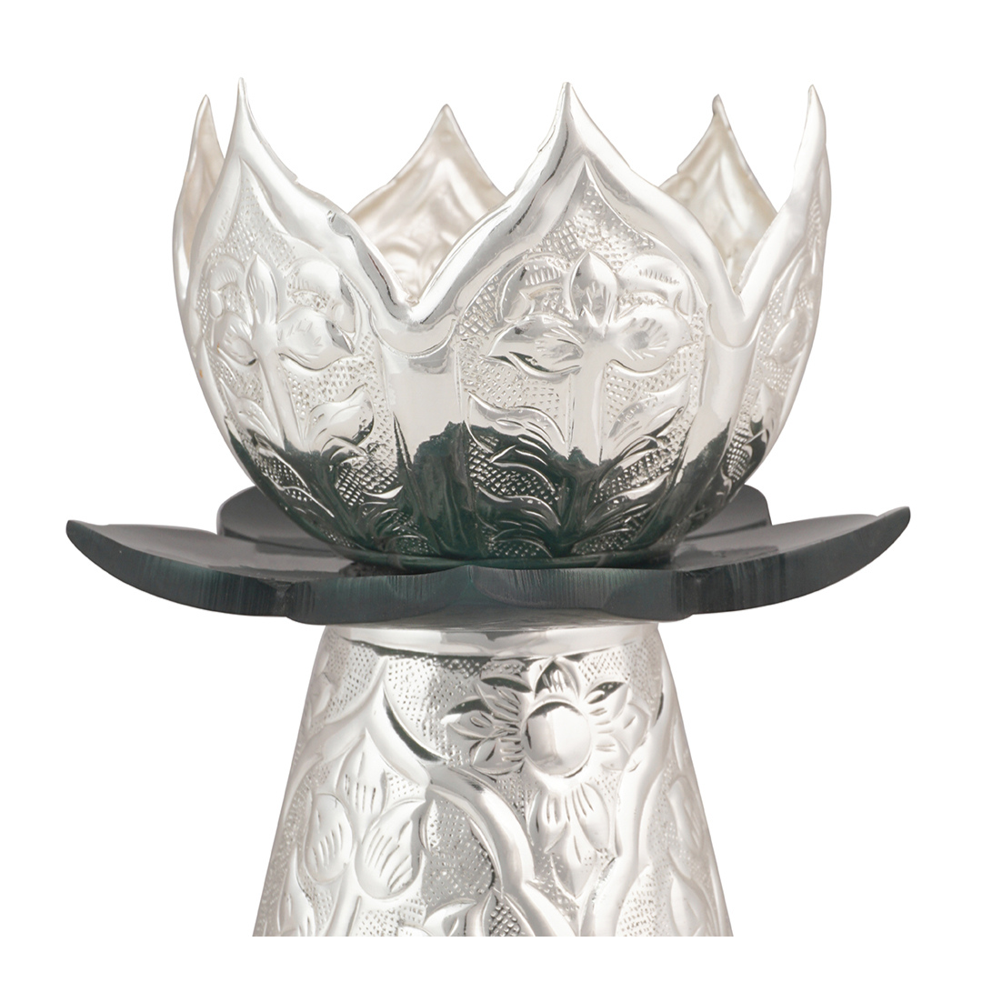 Brass Silver Plated Green Lotus Candle Stand