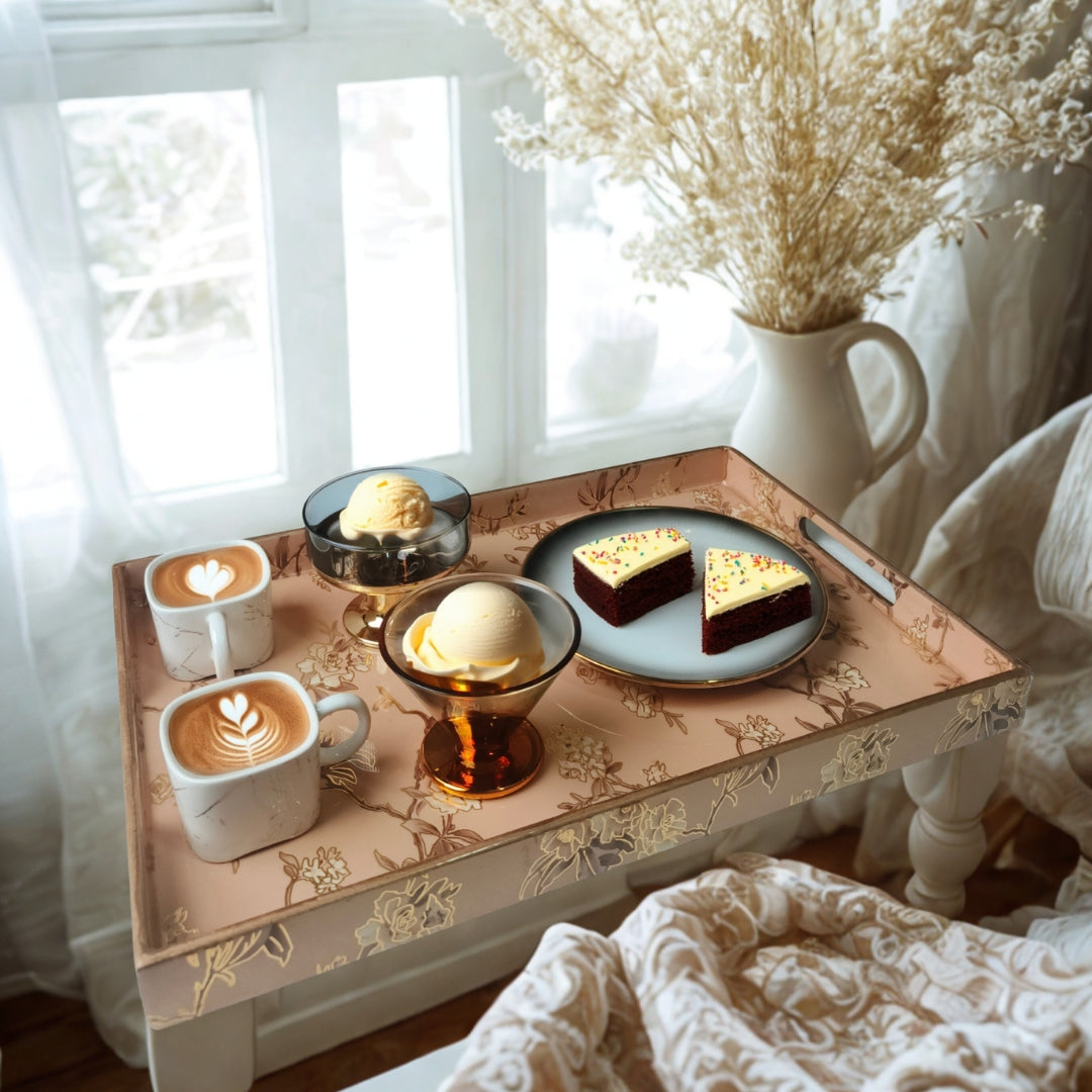 Wooden Peach Bird Print Design Tray Large