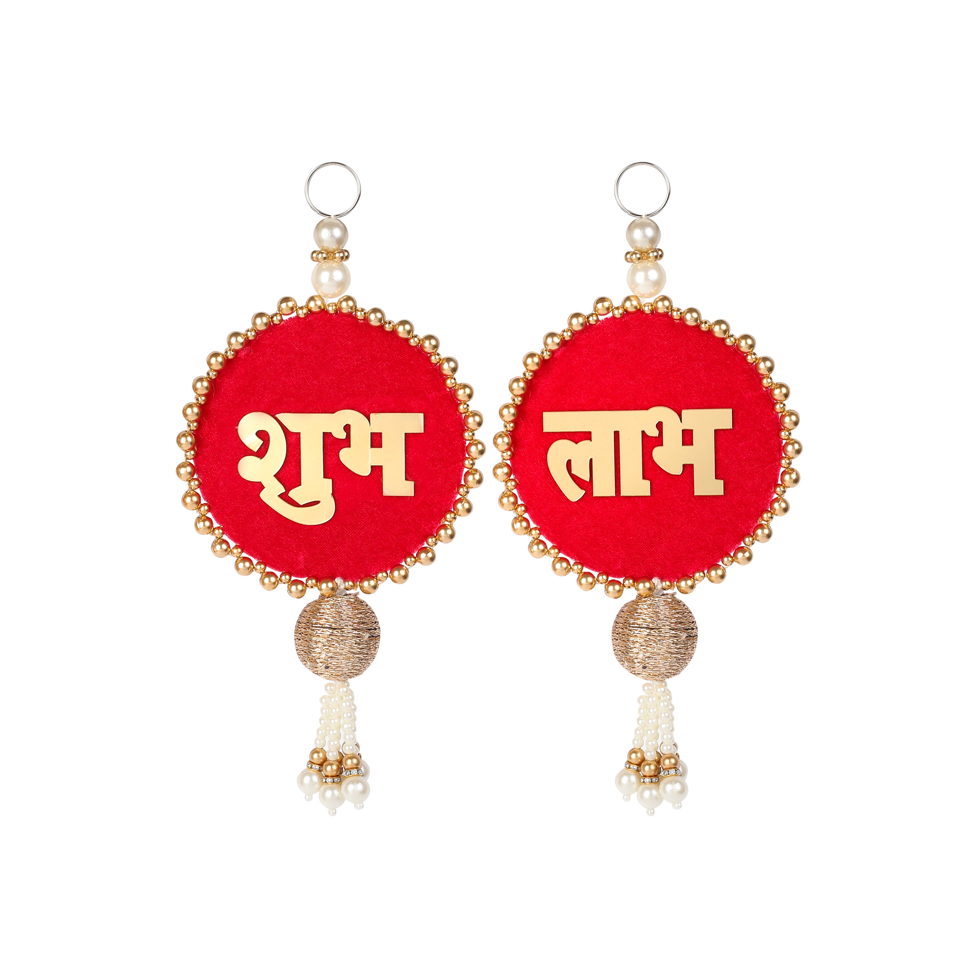 Velvet Subha Labh Side Hangings Set Of 2