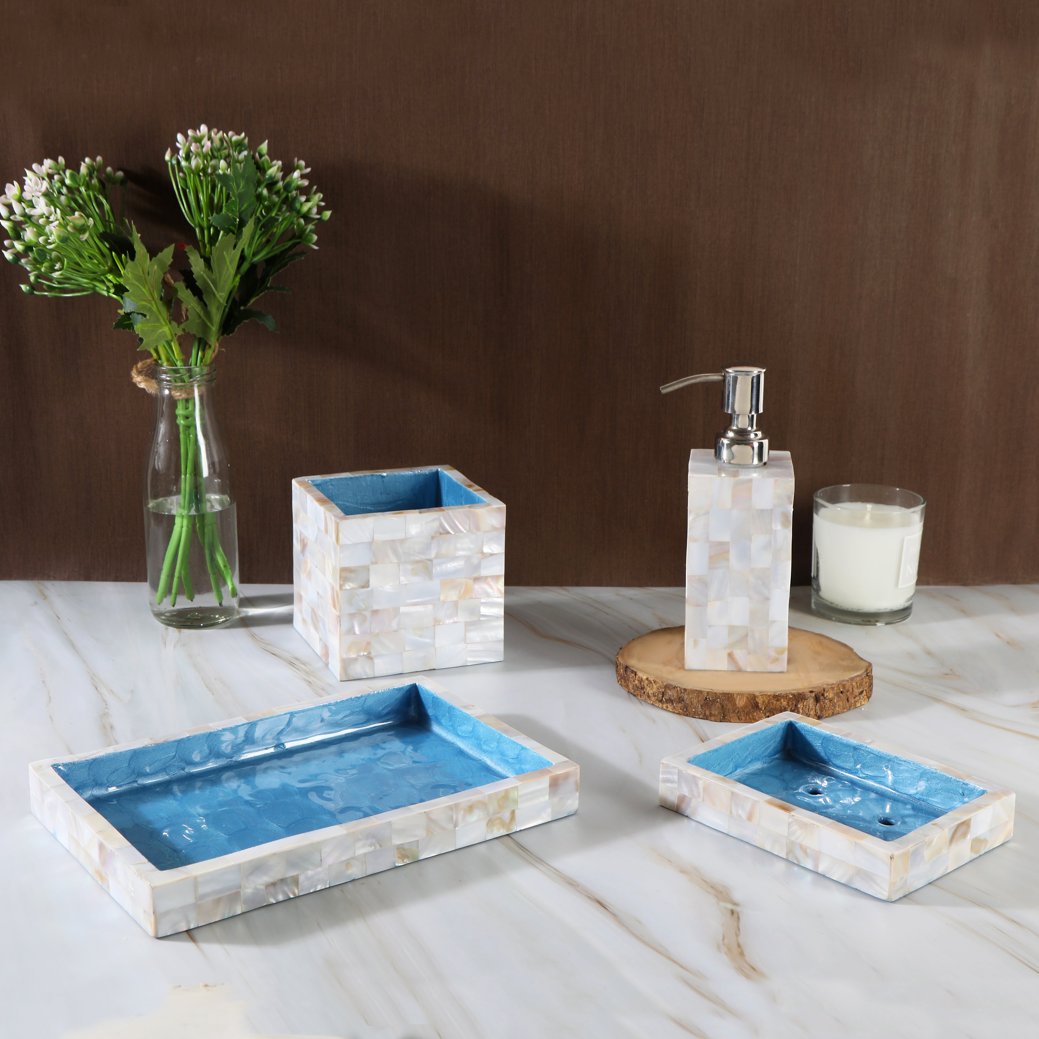 Bathroom Set - Blue Mother Of Pearl