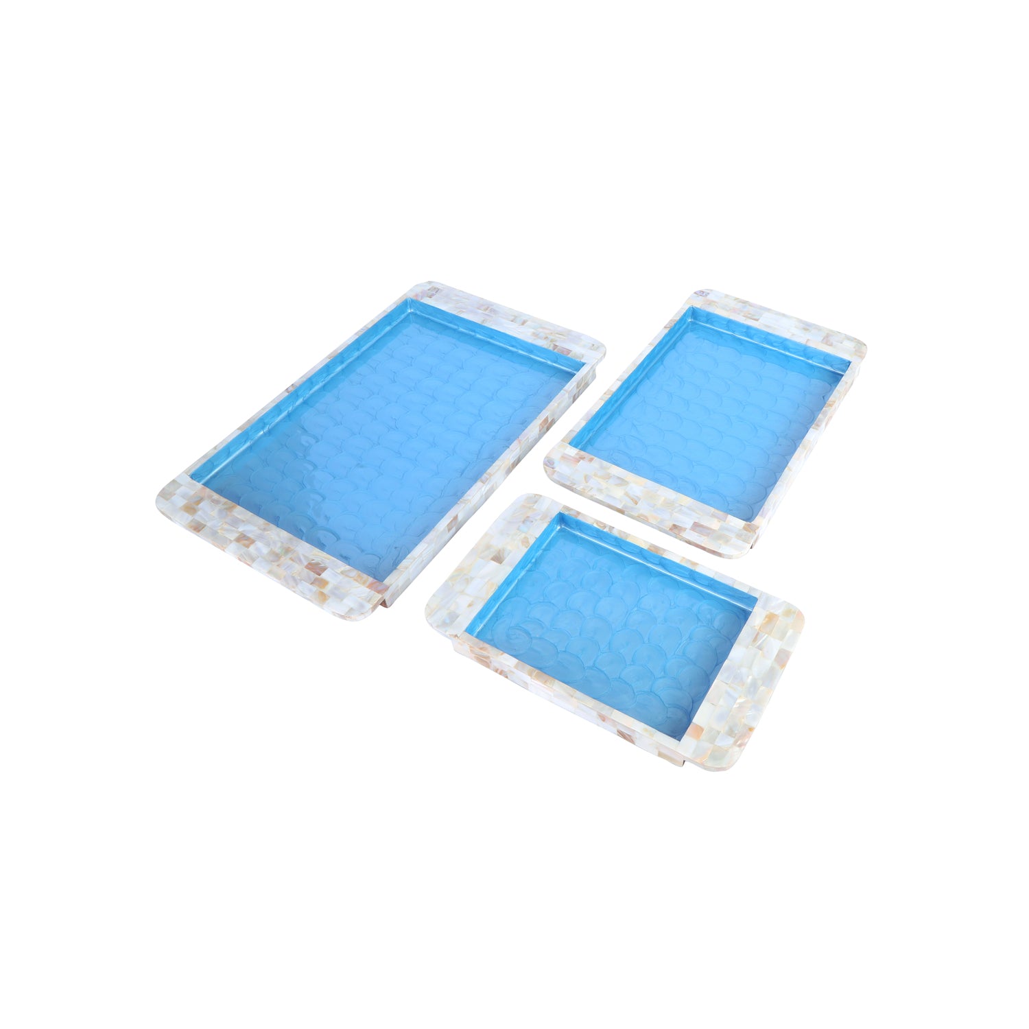 Tray Set Of 3 - Blue Mother Of Pearl