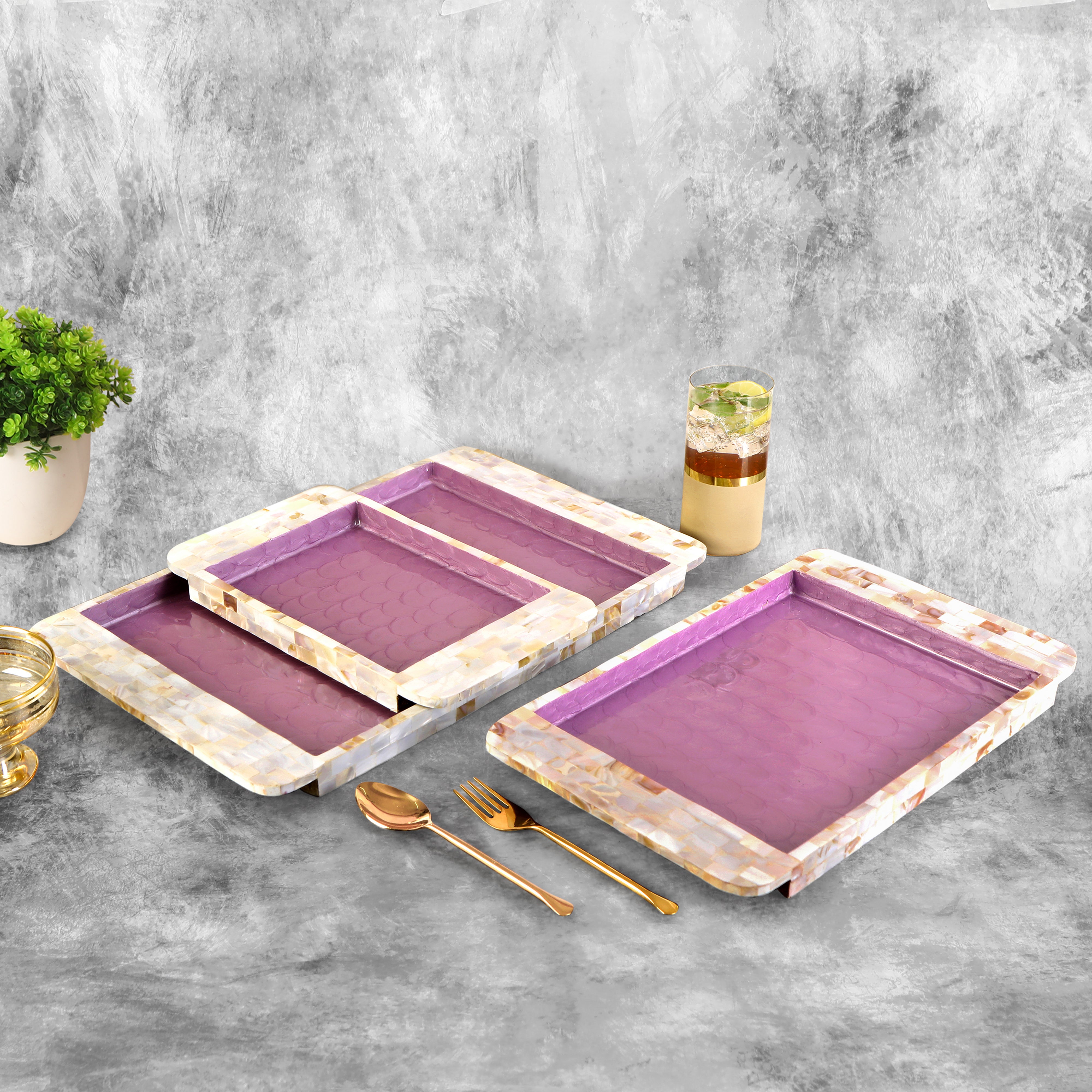 Tray Set of 3 - Purple Mother Of Pearl