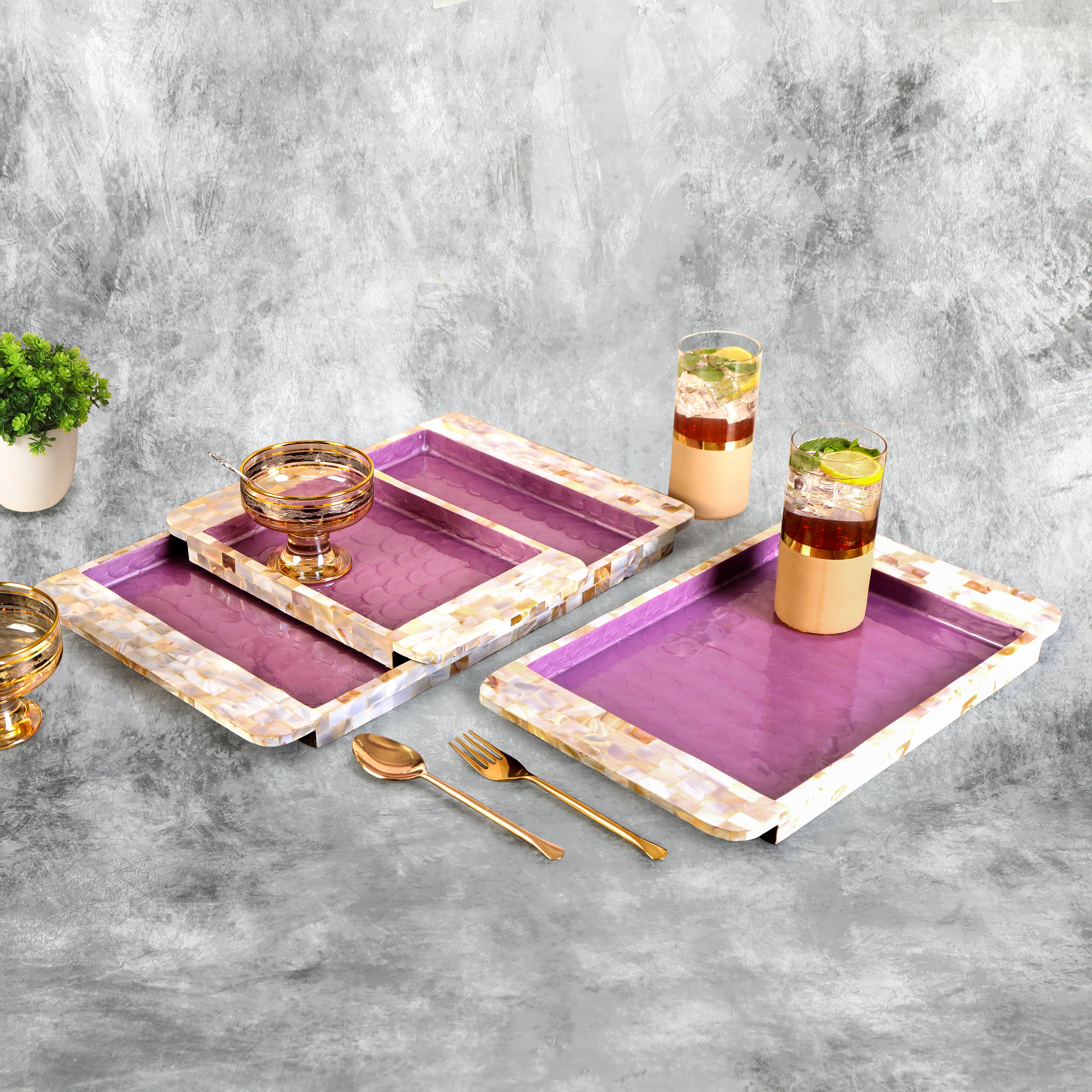 Tray Set of 3 - Purple Mother Of Pearl