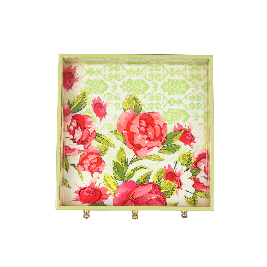 Single Tray - Green Rose With 3 Drawers 3- The Home Co.