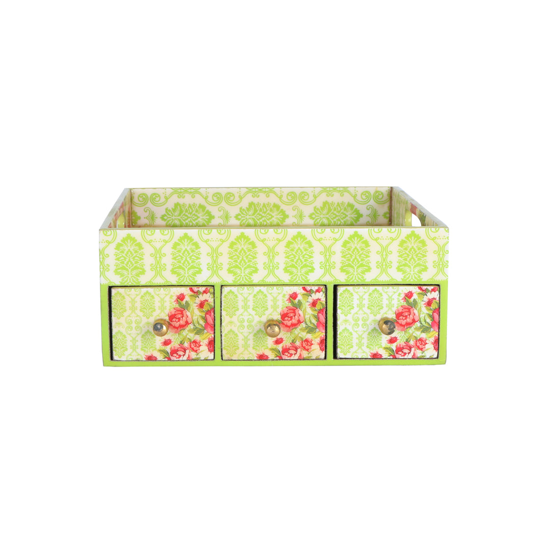Single Tray - Green Rose With 3 Drawers 7- The Home Co.
