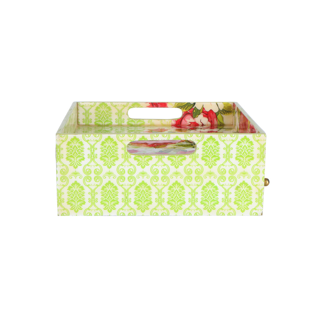 Single Tray - Green Rose With 3 Drawers 8- The Home Co.