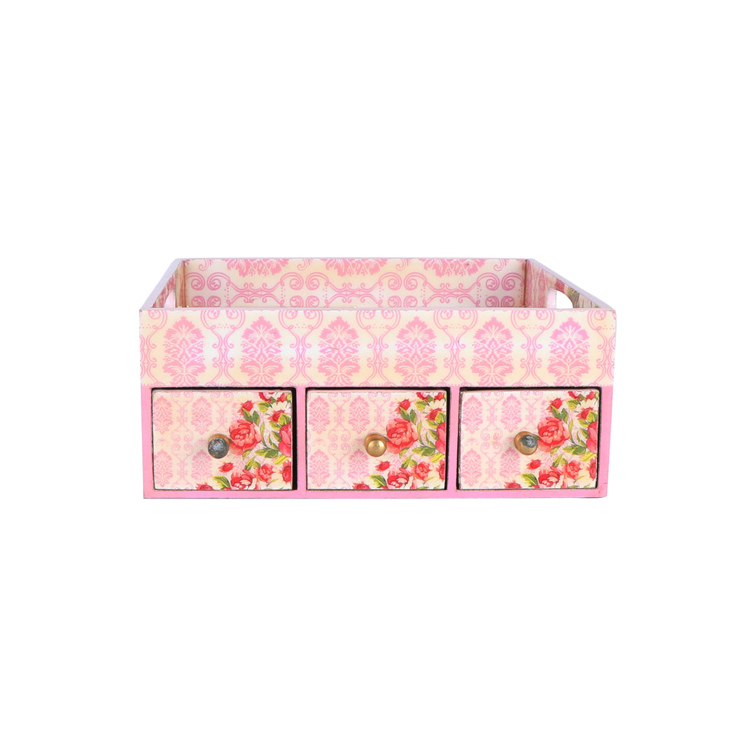 Single Tray - Pink Rose With 3 Drawers 8- The Home Co.