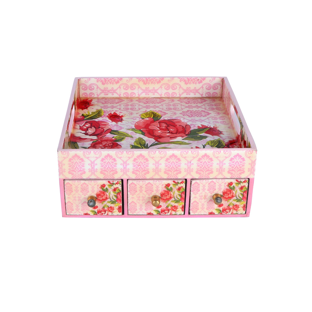Single Tray - Pink Rose With 3 Drawers 2- The Home Co.