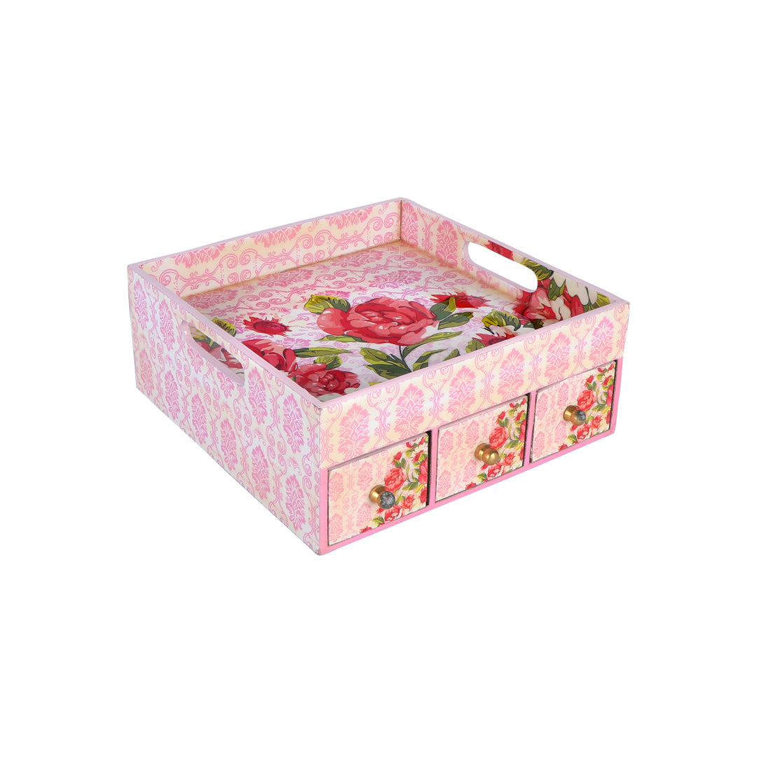 Single Tray - Pink Rose With 3 Drawers 9- The Home Co.