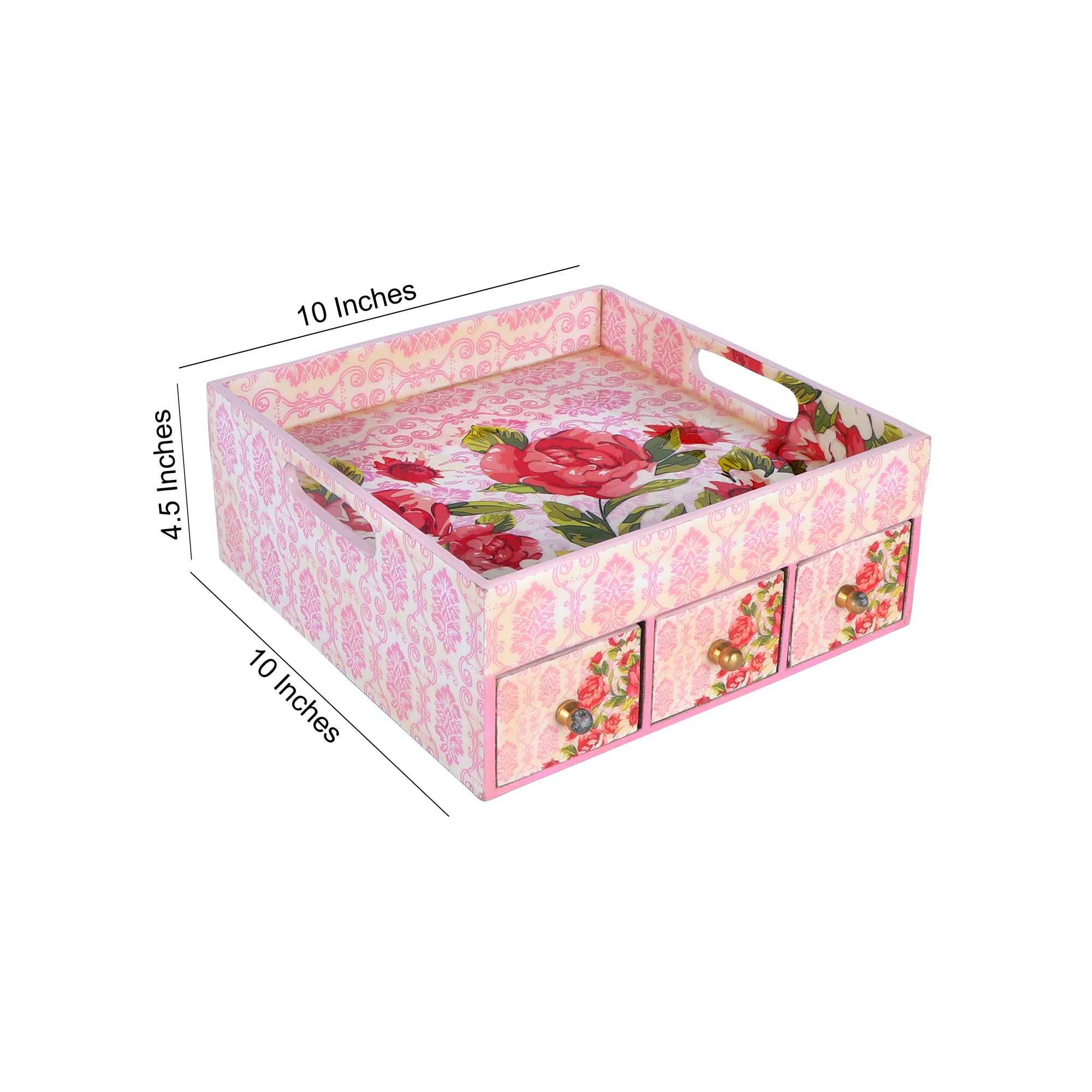 Single Tray - Pink Rose With 3 Drawers 6- The Home Co.