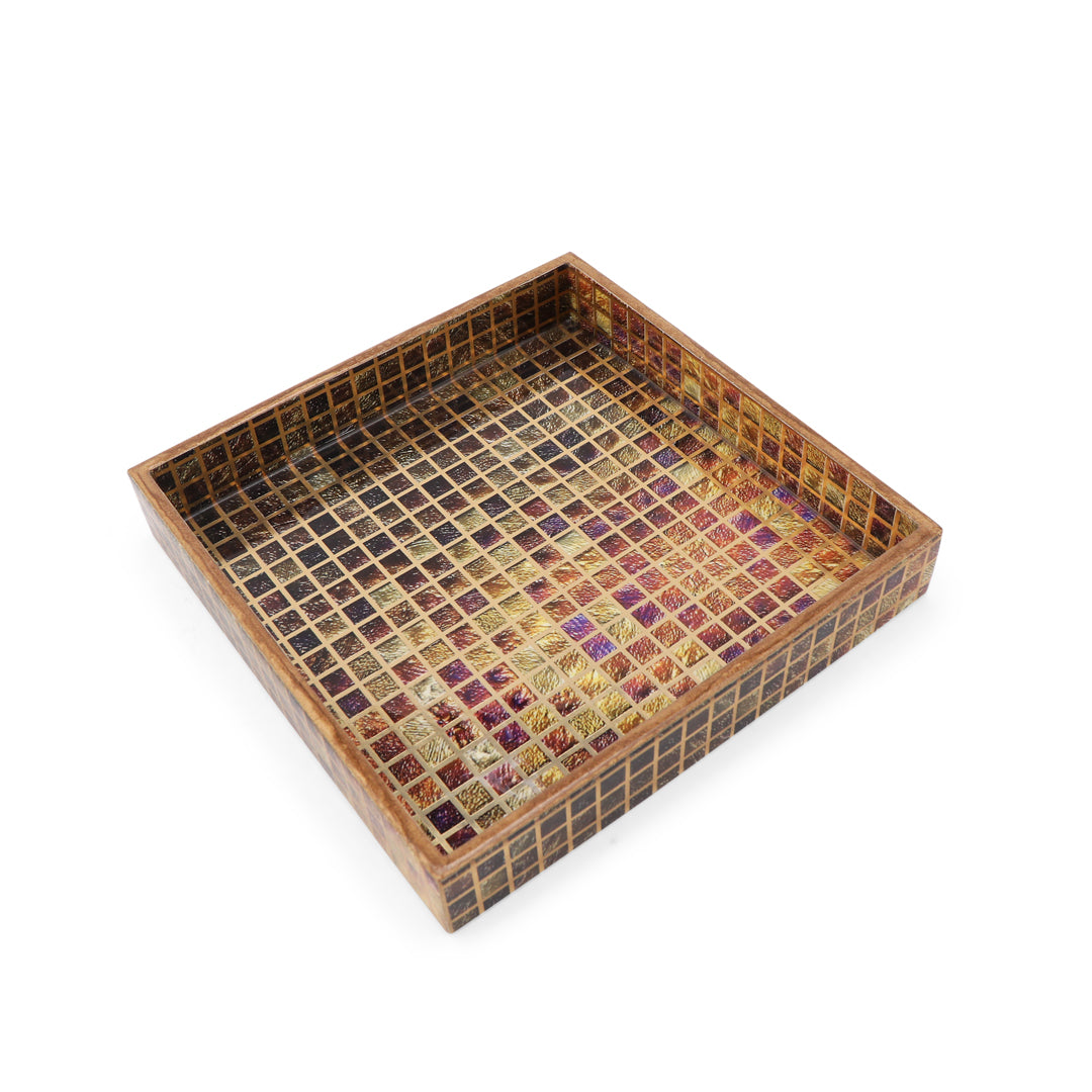 Resin Jar Set With Brown Checks Tray - 4 Jars