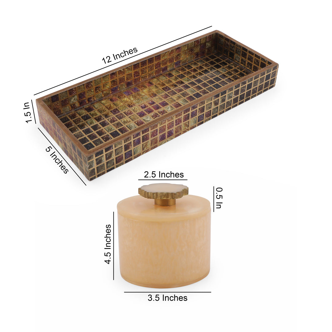 Resin Jar Set With Brown Checks Tray - 3 Jars