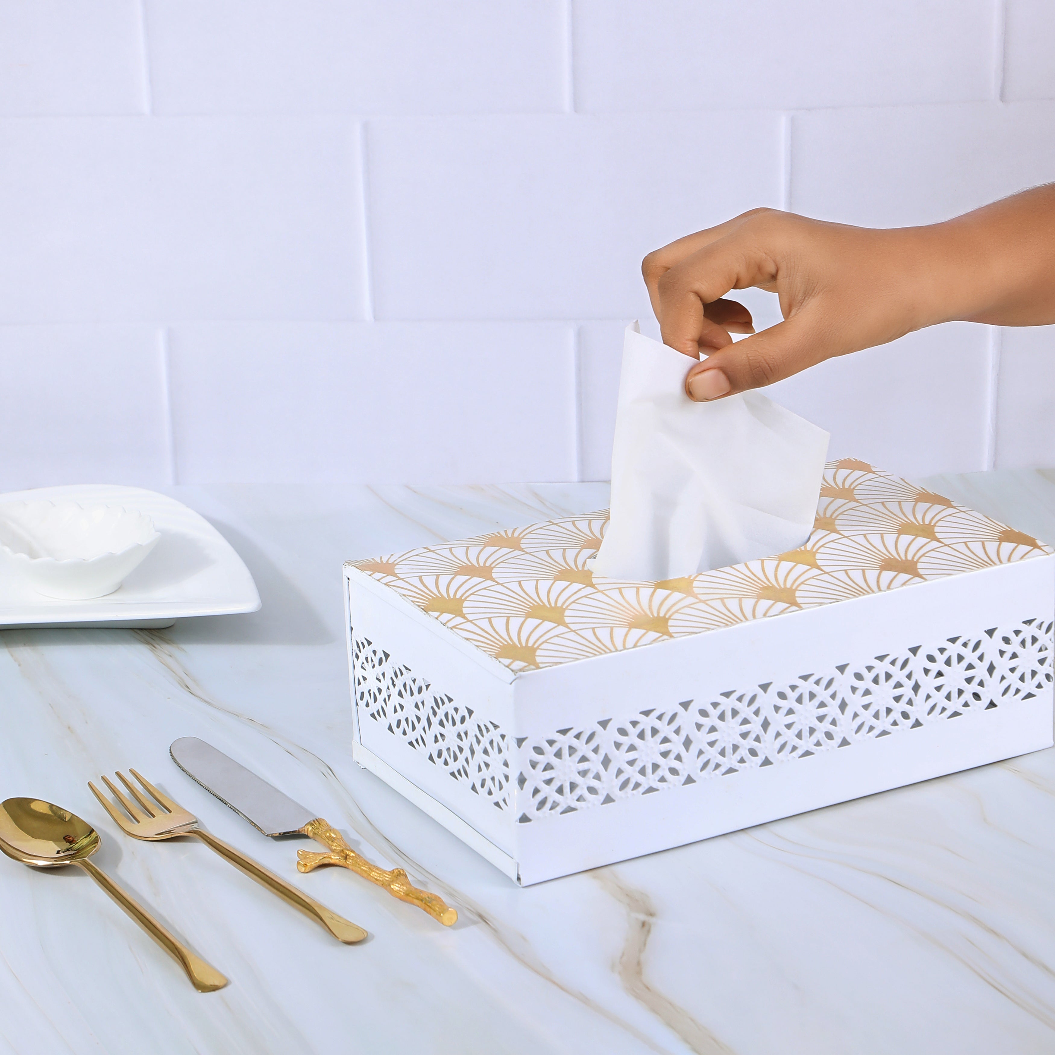 Tissue Box - Gold Metal - The Home Co.