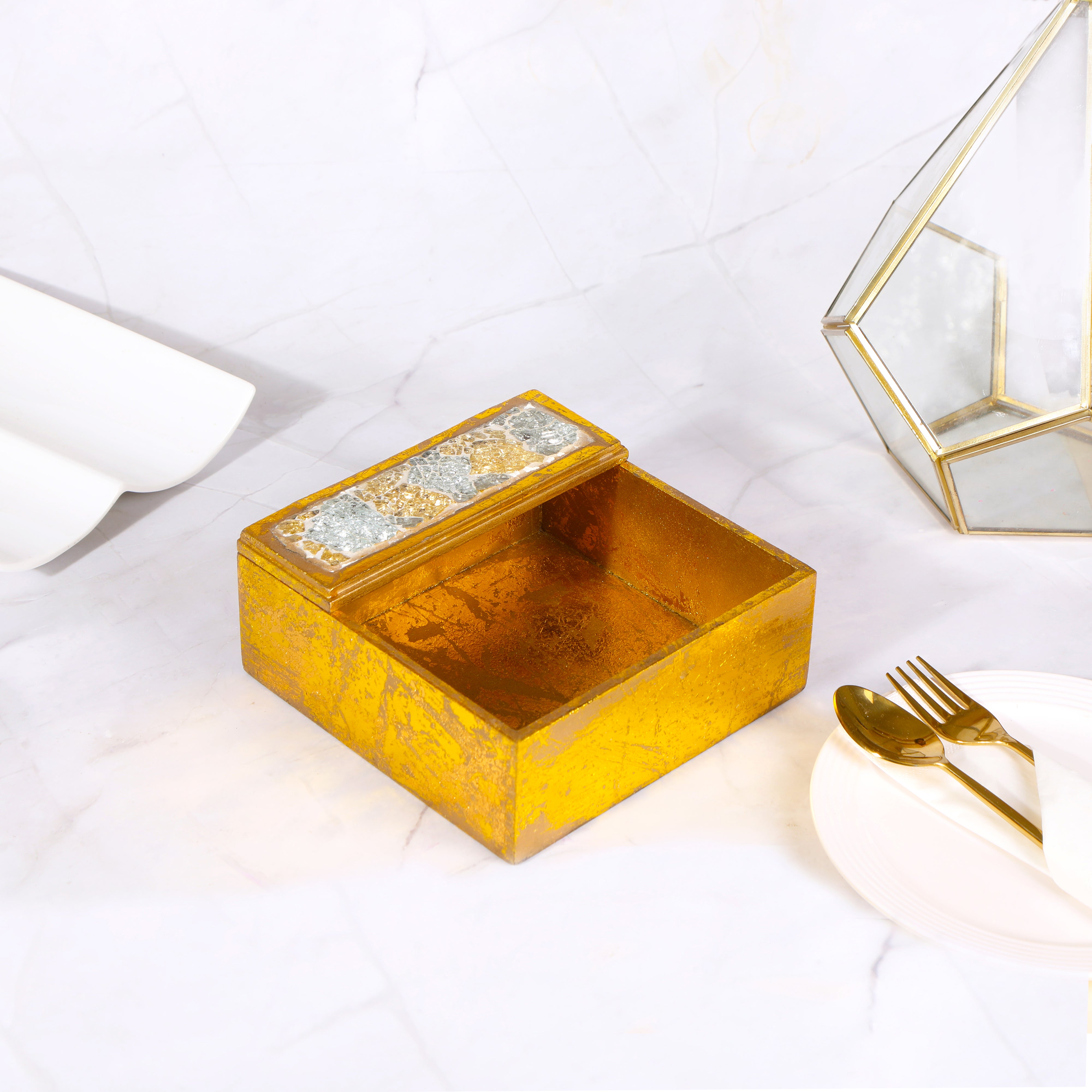 Square Tissue Holder - Gold Mosaic