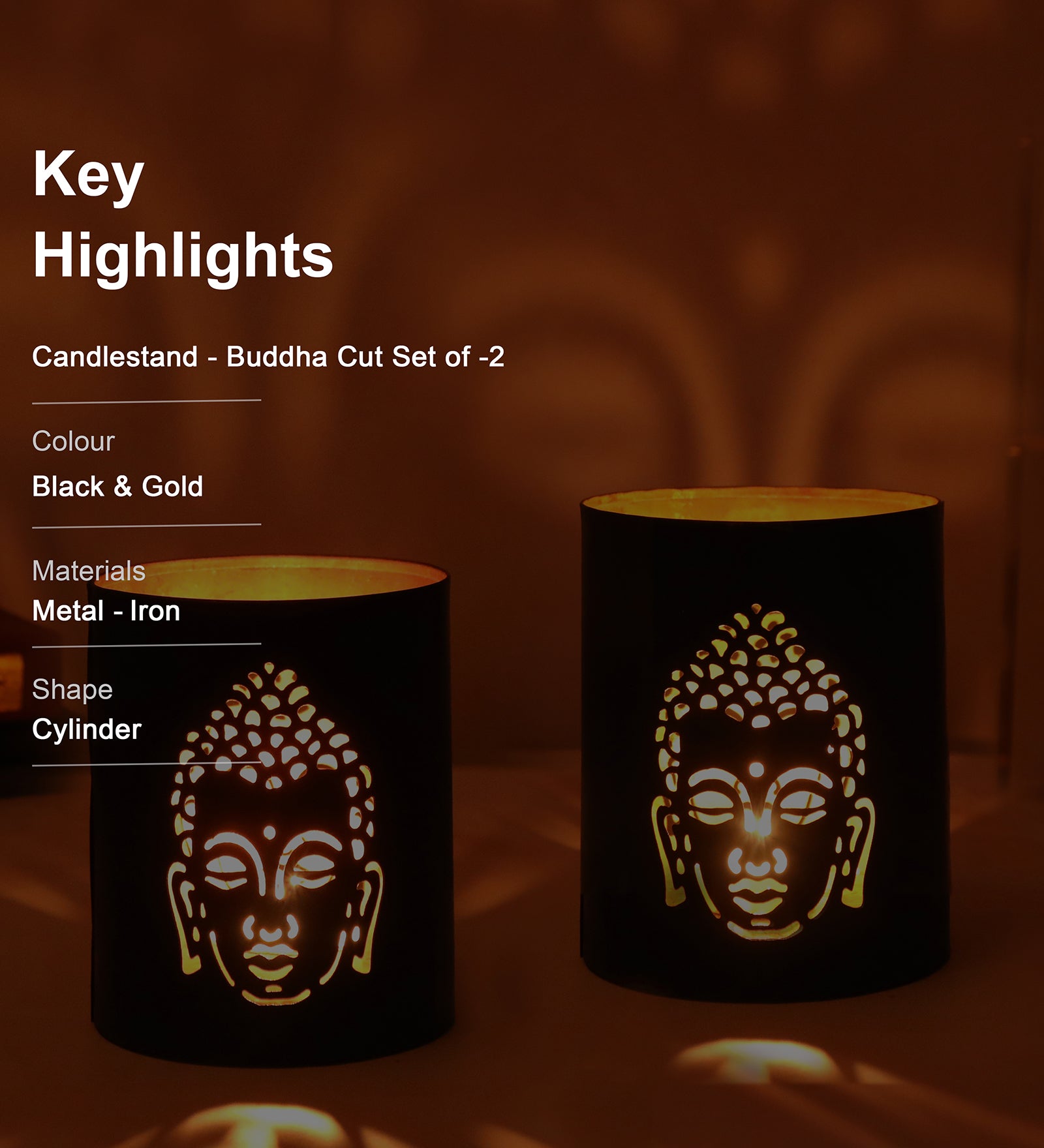 Buddha Cut Candle Stand Set Of 2 - Tea Light Holder