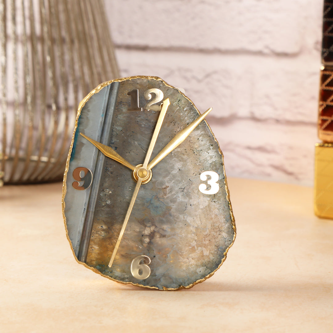Agate Stone Desk Clock 2 - Analog Table Clock - The Home Co.