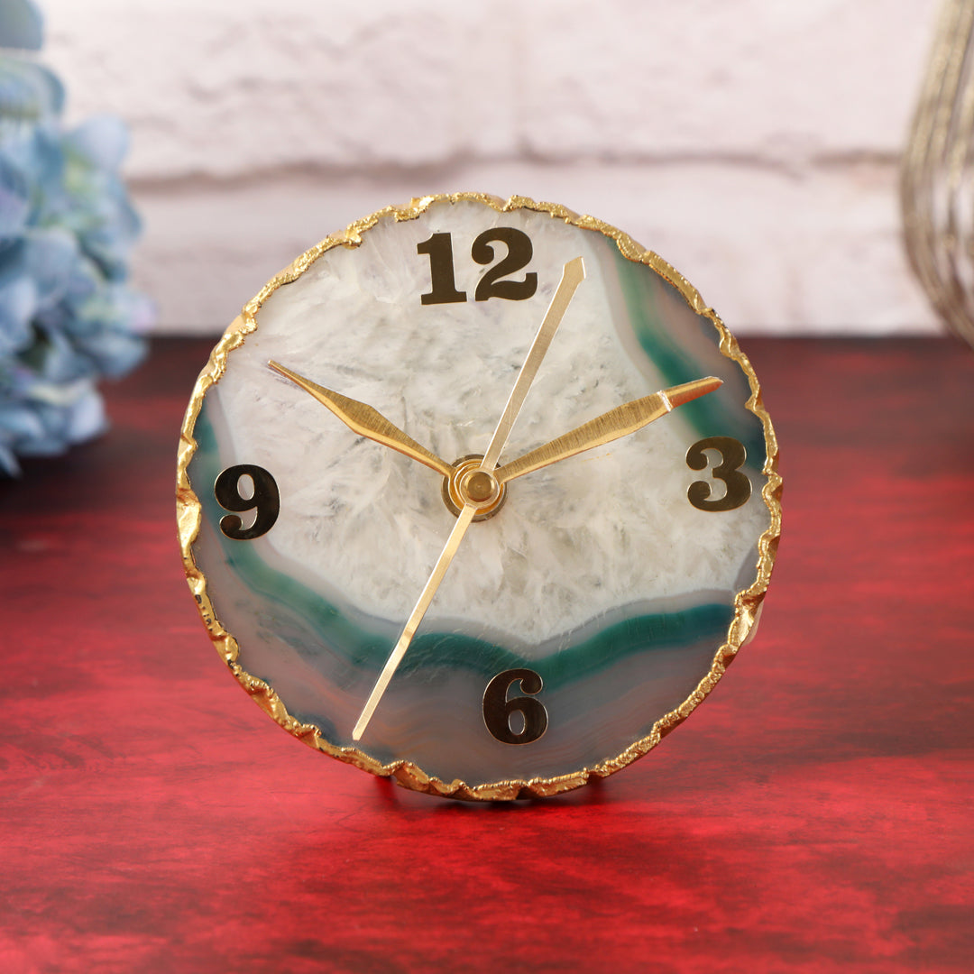 Agate Stone Desk Clock 3 - Analog Table Clock - The Home Co.