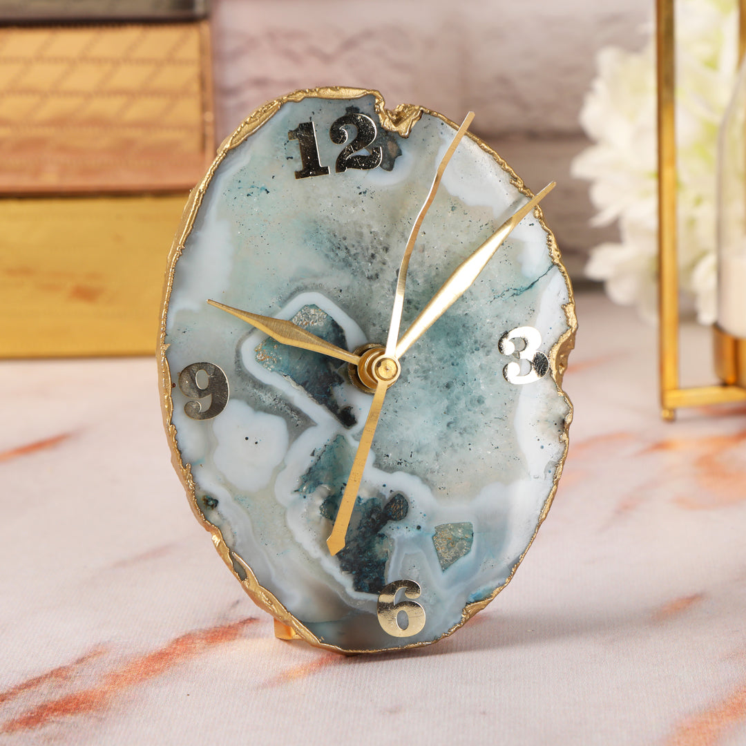 Agate Stone Desk Clock 5 - Analog Table Clock - The Home Co.