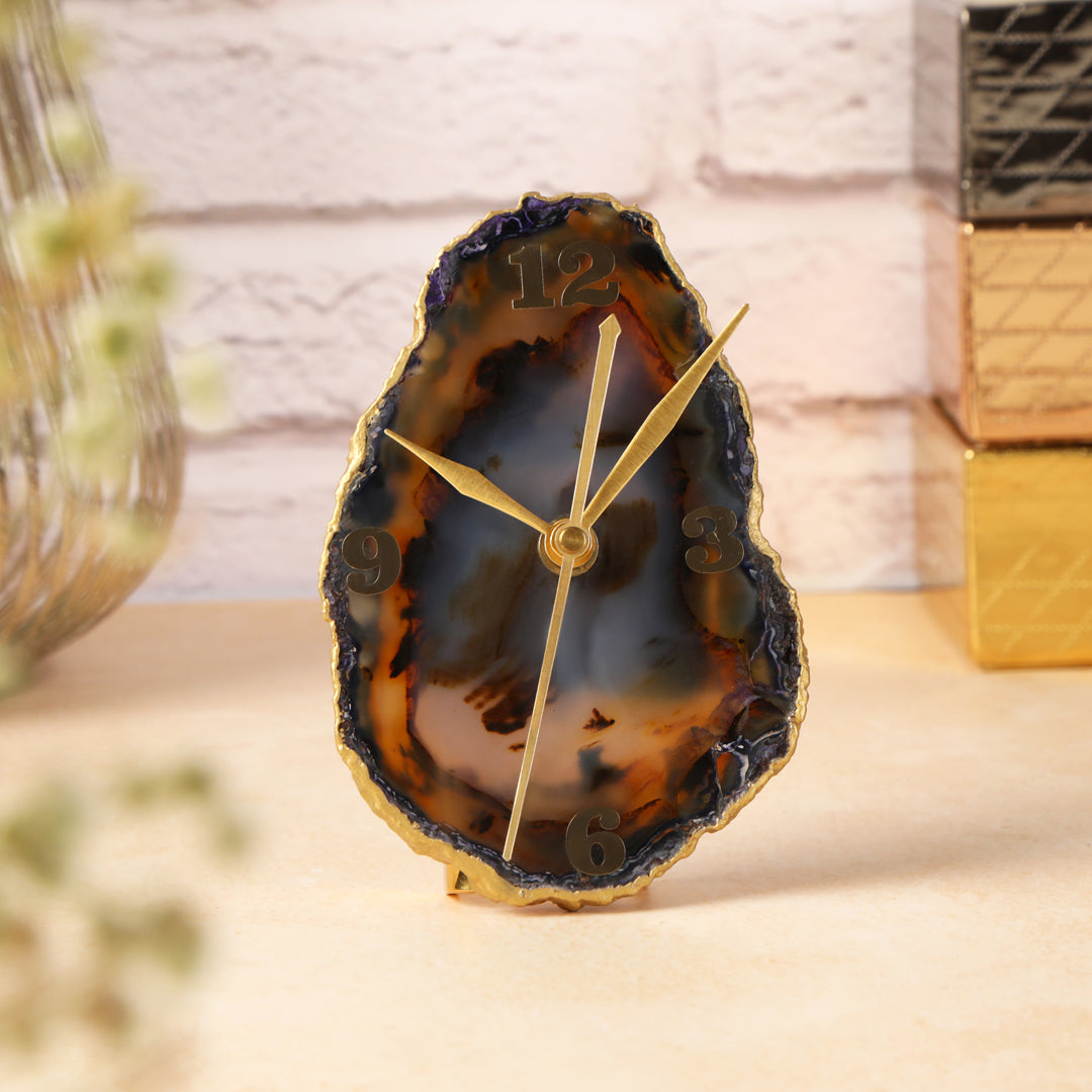 Agate Stone Desk Clock 8 - Analog Table Clock - The Home Co.