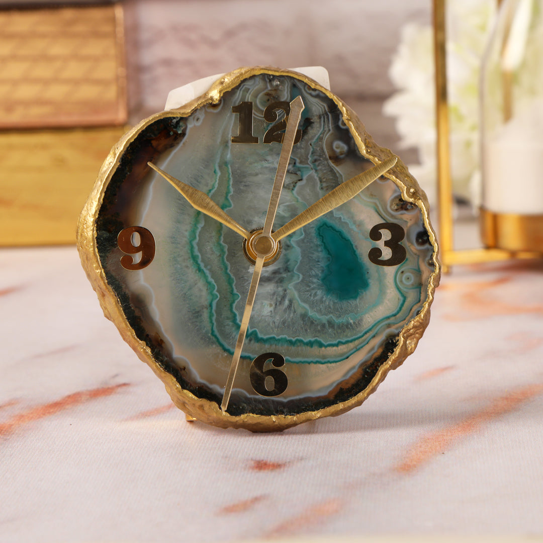 Agate Stone Desk Clock 11 - Analog Table Clock - The Home Co.