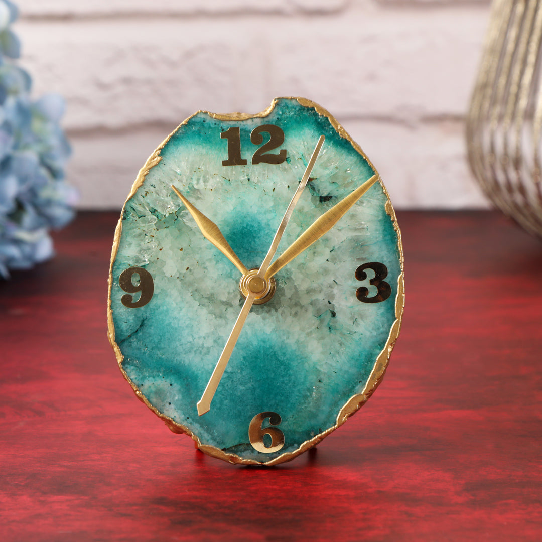 Agate Stone Desk Clock 9 - Analog Table Clock - The Home Co.