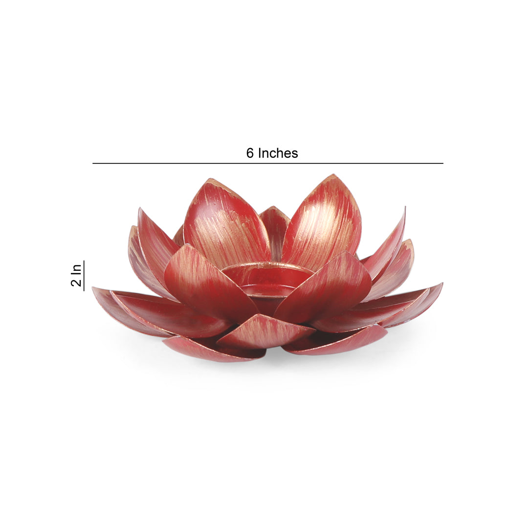 Tea Light Candle Stand Set of 2 - Red Lotus Tea Light Candle Holder 4- The Home Co.