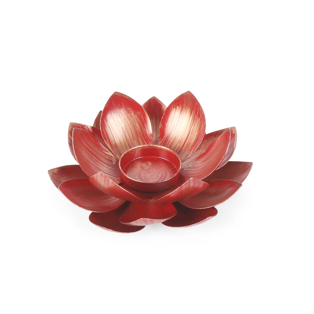 Tea Light Candle Stand Set of 2 - Red Lotus Tea Light Candle Holder 2- The Home Co.