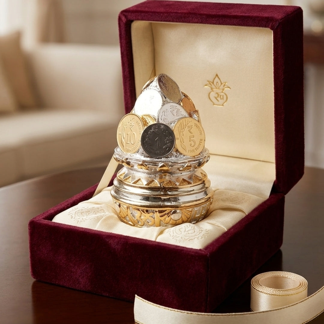 The Home Co- 999 Pure Silver Plated & 24K Gold Plated Wealth Kalash Sacred 5 Inch Abundance Idol (Copy)