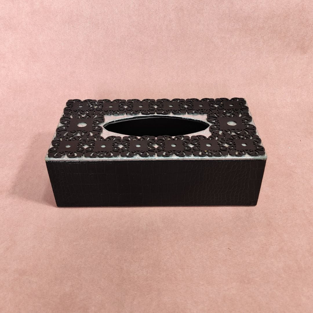 Tissue Box - Black & Silver Leatherette