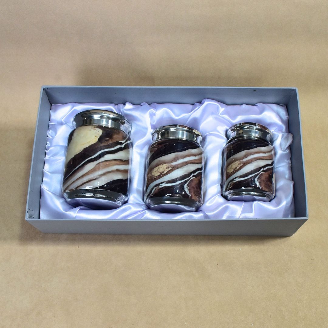 Brown Marble  Jar Set Of 3