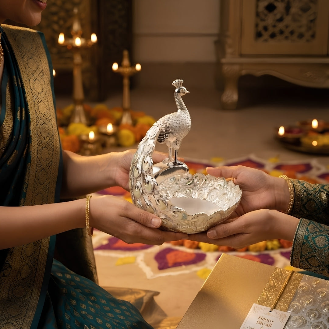 Decorative Silver Peacock Design Bowl