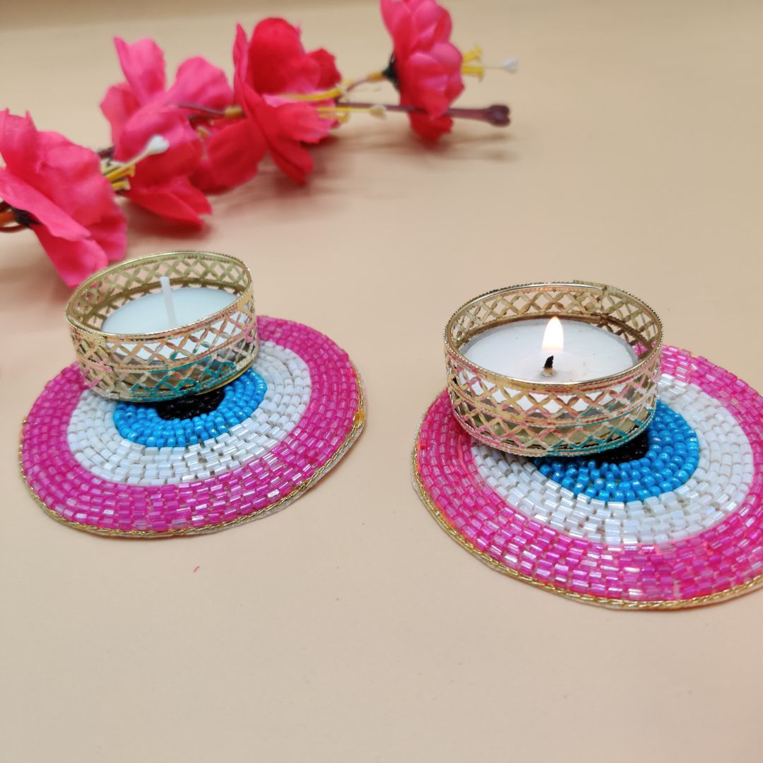 Evil Eye Tea Light Set Of 2 Dark Pink